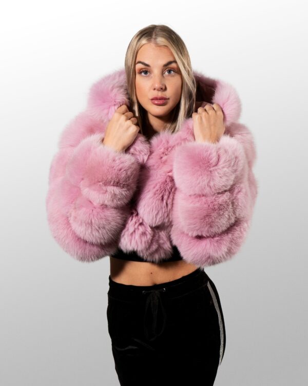 Women's DaRucci Pink Fox Fur Hooded Crop Top