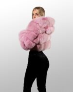 Women's DaRucci Pink Fox Fur Hooded Crop Top